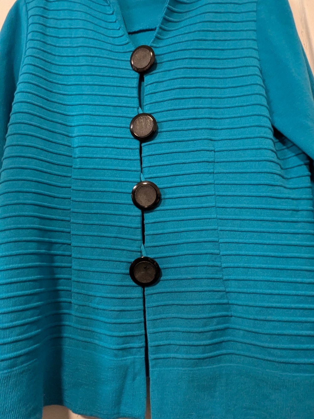 Misook Turquoise Ribbed Button-Front Cardigan - Picture 6 of 11
